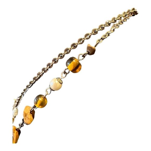 AVON Earthtone Pearlesque Multi-Strand Necklace Silvertone Stone Glass Brown 15" - Picture 6 of 16